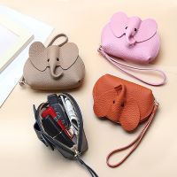 ❒ Candy Color Coin Purse Genuine Leather Women Shell Wallet with Keychain Zipper Ladies Clutch Coins Change Bag Elephant Pattern