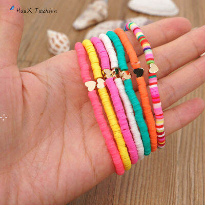HuaX สร้อยข้อมือแฟชั่นผู้หญิงโบฮีเมียนตกแต่งแฟชั่นสไตล์โพลิเมอร์ดินเหนียวที่มีเสน่ห์ซ้อนกันได้4มม. ฤดูร้อน