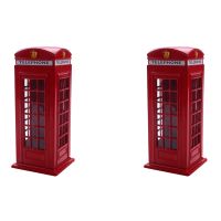 2X Metal Red British English London Telephone Booth Bank Coin Bank Saving Pot Piggy Bank Red Phone Booth Box 140X60X60mm