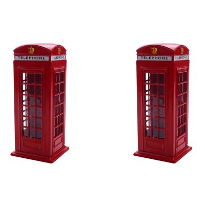 2X Metal Red British English London Telephone Booth Bank Coin Bank Saving Pot Piggy Bank Red Phone Booth Box 140X60X60mm