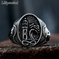 Liliyawind Size 7-13 Men Stainless Steel Vintage Personality Engraved Lighthouse Ring A1R