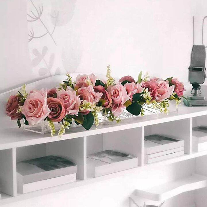 2pcs-acrylic-rectangle-flower-vase-long-flower-container-planter-pot-decorative-vase-for-office-table-centerpiece