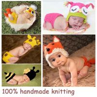 Soft Handmade Crochet Cotton Newborn Baby Photography Props Knitted Fotografia Costume For 0 12 Months Babies Hats Sets BP 032