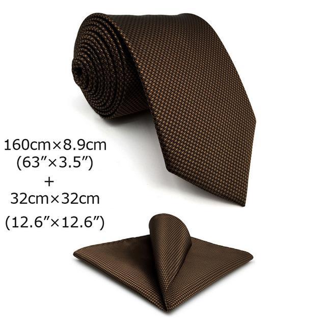 u27-brown-houndstooth-necktie-set-handmade-wedding-fashion-extra-long-size-classic-ties-for-mens-hanky
