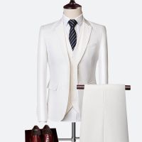 [COD] suit mens three-piece Korean version of slim professional dress best man groom wedding white