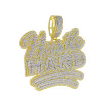 Bling 5A CZ Full Cubic Zirconia Paved Hustle Hard Letter Pendant Necklaces Bling Iced Out Rope Chain Hiphop Men Jewelry