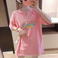 ✠✔ Korean version of the pink short-sleeved European summer t-shirt womens pure cotton ins design bottom missing mid-length loose top