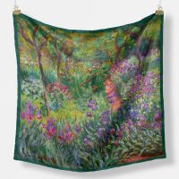 【CW】 Twill Silk Scarf Hijab 53cm Hair Bandana Neckerchief Monet Gard oil painting Neck