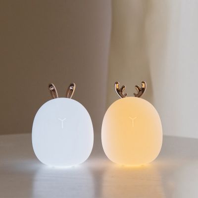 Deer Rabbit LED Night Light Soft Silicone Dimmable Night Light USB Rechargeable For Kids Baby Gift Bedside Bedroom Night Lamp