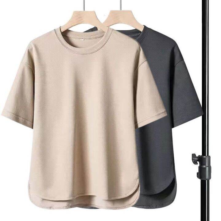 heavyweight-short-sleeved-t-shirt-spring-and-summer-simple-casual-pullover-mens-half-sleeved-t-large-size-tops-solid-round-neck-all-match-men