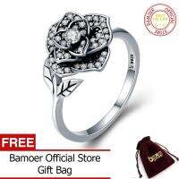 BAMOER จัดส่งฟรี100% 925เงินสเตอร์ลิงกรกฎาคม Rose ดอกไม้ CZ วิบวับ Tree Leaf แหวนสำหรับงานแต่งงานของขวัญเครื่องประดับสำหรับการหมั้น SCR382