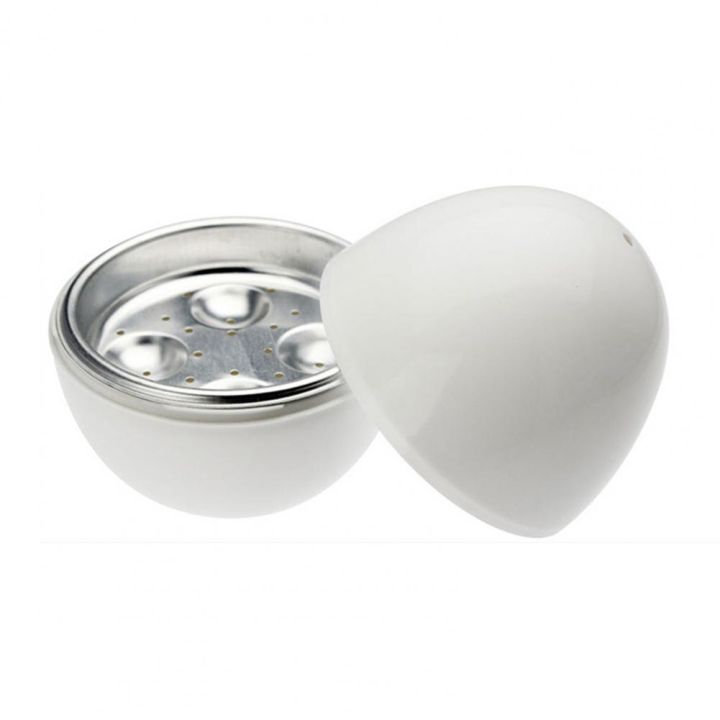 ไมโครเวฟสีขาวทรงไข่4ฟองสำหรับมื้อเช้าแบบเรียบง่ายเครื่องนึ่งไข่ใช้ในเครื่องต้มไข่ได้จริง