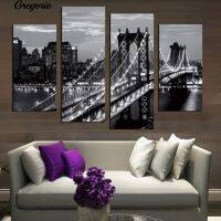 Gregorio 4Pcs Unframed ลอนดอนสะพานจิตรกรรมตอนกลางคืน Art Wall รูปภาพตกแต่งบ้าน DIY