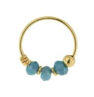 MC.จิว แหวนจมูก ทอง 9K พร้อมลูกปัดสีฟ้า 9K Yellow Light Blue Bead Nose Hoop Ring