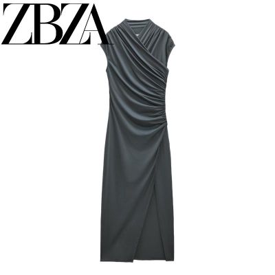 ZA เดรสยาวคอวีสำหรับผู้หญิง,เดรสรัดรูปตกแต่งผ้าจีบถุงแบบบางสะโพก1165011ใหม่ฤดูใบไม้ผลิ