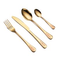 Gold Cutlery Set Gold Cutlery Knives Sets Wedding Logo Tableware Customized Forks Knives Spoons Silverware Travel Cutlery Set Flatware Sets