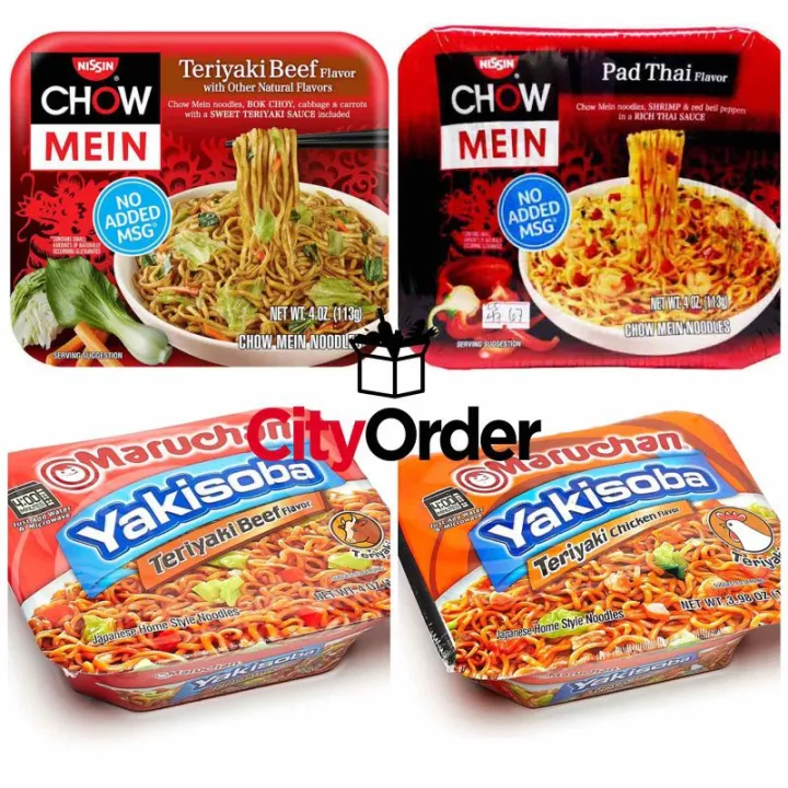 Nissin Chow Mein Noodles, Teriyaki Beef Flavor and Shrimp Flavor 4oz