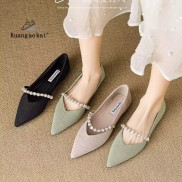 Flat fashionable 2023 winter new pearl pointed soft soled shoes