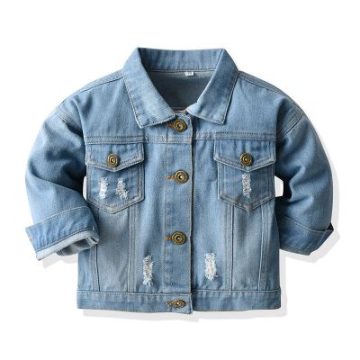 Spring Autumn Kids Jacket Demin Coats For Boys Girls Ripped Holes Jeans Outerwear Casual Children Unisex Clothes Costume 9M-8Y