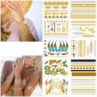 【YF】 Sexy Gold Metallic Temporary Tattoo Sticker Women Party Body Arm Art Fake Flash Sun Moon Waterproof Tatoos Glitter