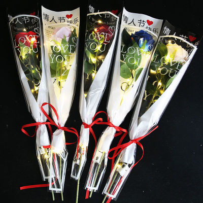 ดอกกุหลาบปลอมเรืองแสงสำหรับแฟนสาวของเทศกาล Qixi พร้อมโคมไฟตลาดกลางคืนแผงขายสำหรับเด็กประกันคุณภาพแฟลชช่อดอกไม้