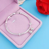 Arashi bashan silver bracelet girl S999 solid transport bead fine push-pull young smooth bells bracelets