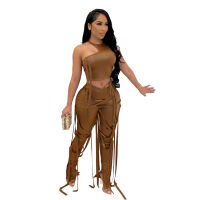 Tsuretobe Sexy Bandage Two Piece Set Women Crop Top PU Leather Pants Night Club Outfits For Women Matching Sets Bodycon Clothes