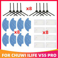 สำหรับ Chuwi ILife V55 Pro เครื่องดูดฝุ่นหุ่นยนต์เปลี่ยนอะไหล่หมุนด้านข้างแปรง HEPA กรองซับผ้า Rag