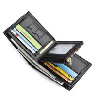 Slim Short Zipper Coin Purse Trifold Design Man Leather Wallet Business Card Holder ID Money Bag Wallet with Photos Window