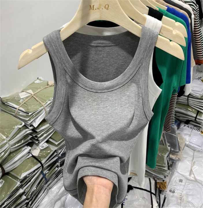 zh-shop-v99-เสื้อกั๊กสำหรับผู้หญิงสีพื้น-เสื้อผ้าแฟชั่นผู้หญิง-แขนกุดเสื้อกล้าม