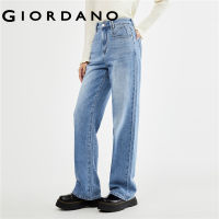 GIORDANO Women Jeans Moustache Effect High Waist Denim Jeans Wide Leg Multi-Pocket Simple Fashion Casual Denim Pants 18413021