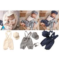 Newborn Boys Costume Photography Clothes Vintage Uniform  Hat Suspender Pants Photo  Props Photo Posing Outfit Sets  Packs