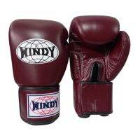 นวมซ้อมมวยไทย วินดี้สปอร์ต ทำจากหนังแท้ เมจิกเทป สีน้ำตาลแดง Windy Boxing Gloves 8,10,12,14, oz Maroon Color Genuine Leather Sparring MuayThai MMA K1