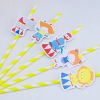 Circus Theme Party Straws Circus Paper Straws Monkey Lion Clown Elephant Birthday Graduation Event Party Decorations Supplies