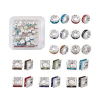 ✤♗❡ 100Pcs Mixed Color Brass Rhinestone Spacer Beads Square Rondelle Silver Color Plated Bracelet Beads DIY Fahsion Jewelry Making