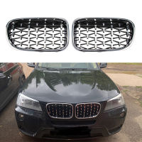 รถด้านหน้าไตย่างเพชร Grille Racing Grills สำหรับ BMW X3 F25 2011-2013 Gloss Black Auto ภายนอกอุปกรณ์เสริมเปลี่ยน