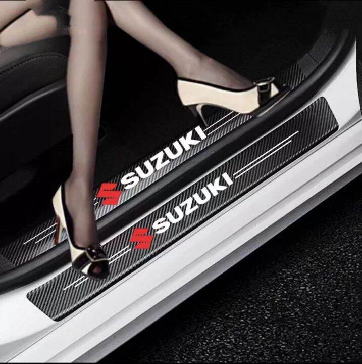 4ชิ้น-เซ็ตรถประตูด้านข้าง-step-sill-strip-คาร์บอนไฟเบอร์หนัง-anti-scratch-protector-สติกเกอร์ไฟเบอร์สำหรับ-suzuki