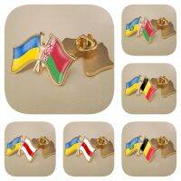 Ukraine and Belarus Belgium Double Crossed Friendship Flags Brooches Lapel Pins Bradges