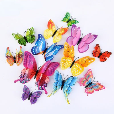 12Pcs Colorful Double Layer 3D Magnetic Butterfly Wall Sticker Butterflies Refrigerator Magnet Stickers Home Decor A15