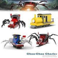 ASYMME เกมน่าสะพรึงกลัว Choo-Choo CHARLES Building Blocks พลาสติกทำจากพลาสติก พ่อแม่ลูก หุ่นสัตว์รถไฟแมงมุม ชุดบล็อกอาคาร สีแดงสีเหลืองสีฟ้า ของขวัญวันเกิดเด็ก