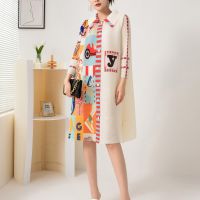 The new 2022 fold printing loose big yards dress the temperament of the spring and autumn period and the party led a single-breasted 7 minutes of sleeve pleated skirt