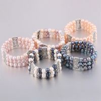 100 Natural Freshwater 8-9 mm Pearl celets for Women as Jewelry Gift Multi Color 3 Layers Bangles