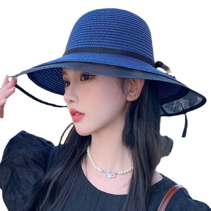 หมวกฟางแบนแบนด้านบนผู้หญิงเกาหลีรุ่น-chaoxia-beach-หมวกกันแดดหมวกปีกแบนขอบสุทธิ-lnpi