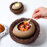 New Egg Shell Bowl Birds Nest Ceramic Instant Noodle Bowl Creative Egg Shell Shaped Restaurant Tableware Cute Fun Utensil Set