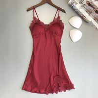 Women Summer Charming Shoulder Tape Wrapped Chest Lace Decor Nightgowns