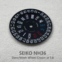 คราวน์ล้อรถยนต์ชนิดทึบ3.8นาฬิกาวันที่/วันสำหรับ Seiko NH36การเคลื่อนไหวอะไหล่ล้อสีดำภาษาอังกฤษ-จีน