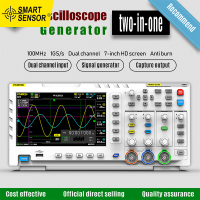 SMART SENSOR-1014D Portable 7 Inch TFT LCD Display Screen Two In One Dual Channel Input Signal Generator Desktop Oscilloscope Capture Output Signal Function 100MHz* 2 Ana-log Bandwidth 1GSa/s Sampling Rate 1GB Storage Space Multifunction Oscilloscope