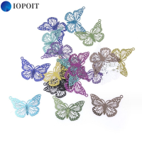 IOPOIT 20pcs มีรู เครื่องรางสแตนเลสสตีล เหล็กไร้สนิม 26x20mm จี้รูปผีเสื้อ จี้ผีเสื้อ ผีเสื้อกลวงกลวง จี้ผีเสื้อกลวง ทำเครื่องประดับ DIY