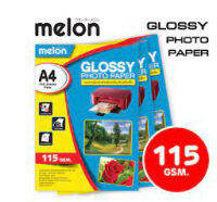 กระดาษโฟโต้ ใช้กับ Inkjet MELON GLOSSY PHOTO 115 GSM 100 แผ่นเนื้อมันวาว 1 หน้า กันน้ำ A4