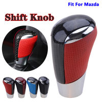 Manual Gear Shift Knob Leather Carbon Fiber Shifter Lever Handle Fit For Mazda 3 Axela Decoration Car Modification Accessories